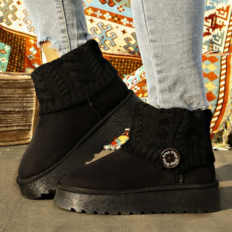 

Женская обувь 2023, модные женские ботинки с рукавом, зимние однотонные плюшевые теплые ботинки на платформе с круглым носком для снега