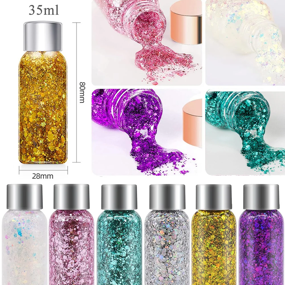 3pcs Body Glitter Gel Face Glitter Makeup Party Festival Glitter Gel Eye Eyeshadow Hair Glitter Gel for Bar Makeup 6