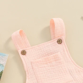 Toddler Linen Jumpsuit with Adjustable Straps and Pockets Breathable Sleeveless Romper for Baby Boys and Girls 2