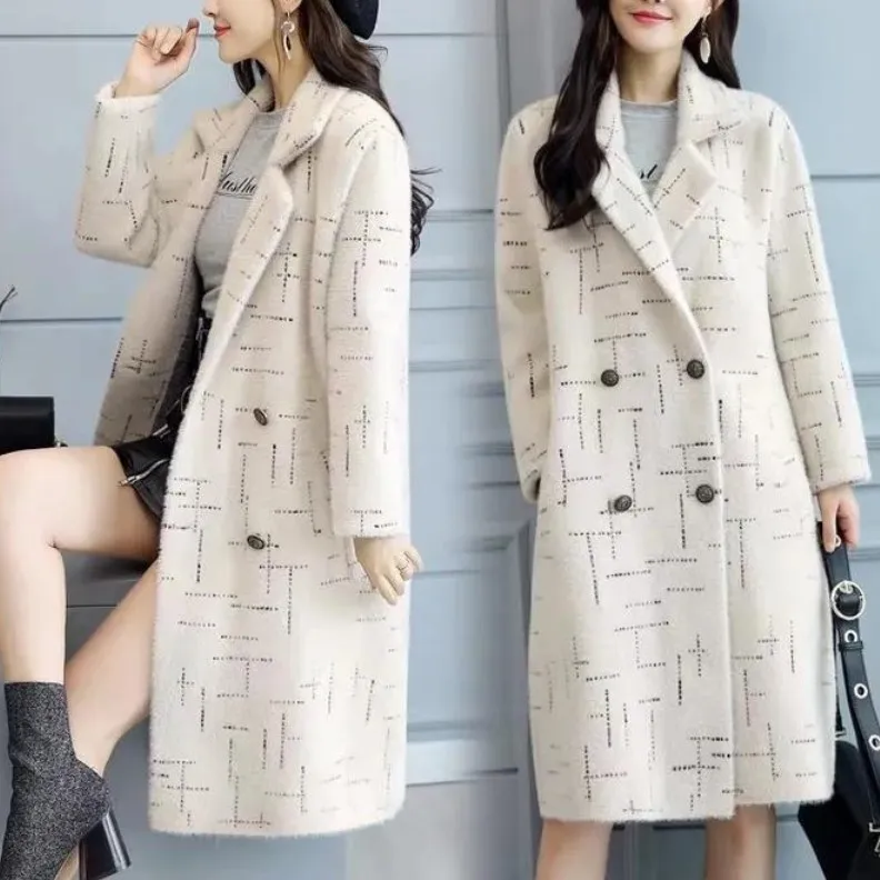 

2023 Imitation Mink Fleece Coat Autumn/Winter Lazy Style Coat Women's Mid length Korean Loose Sweater Thickened Cardigan Women