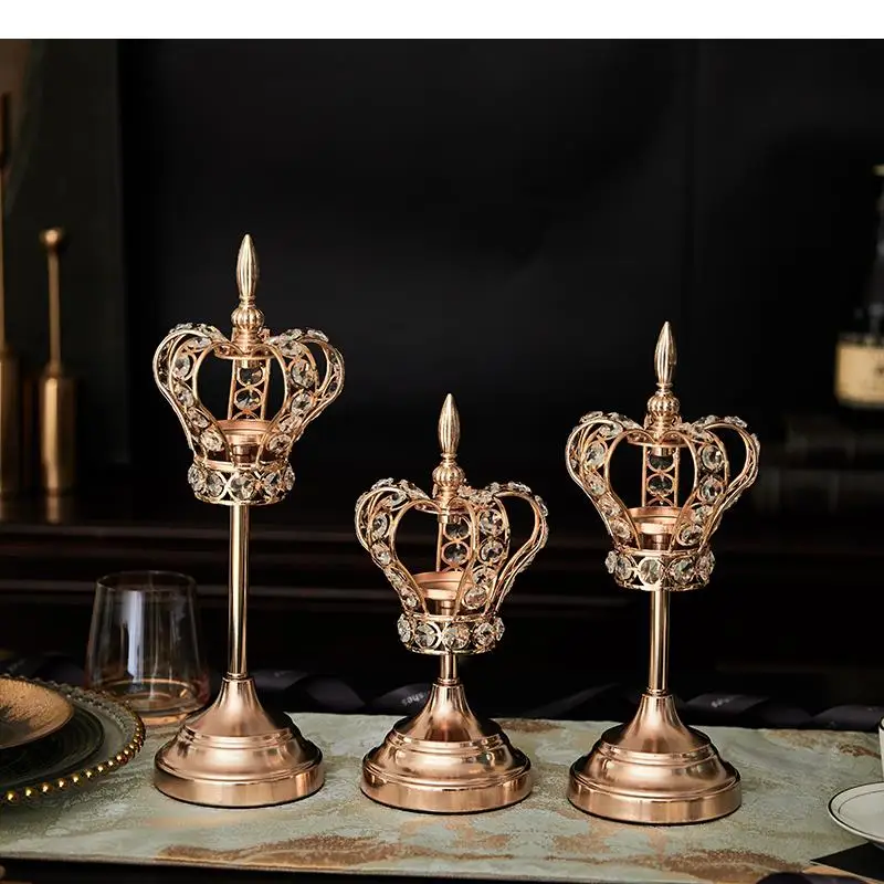 

Винтажный металлический подсвечник, корона, стеклянный хрустальный подсвечник, золотой современный домашний настольный декор, металлические украшения