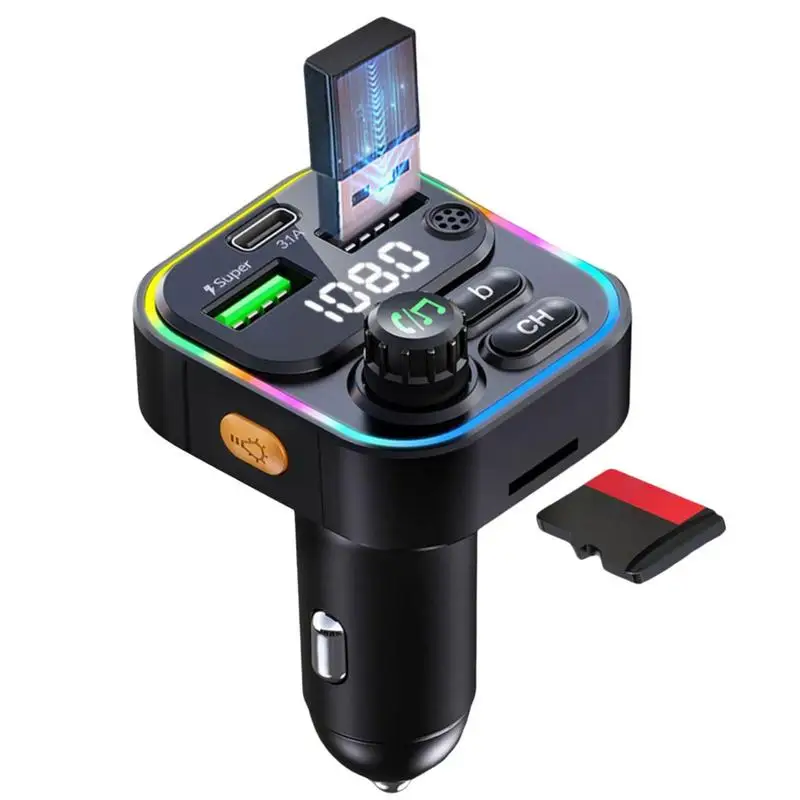 

USB Type C Car Charger LED Display Car Charging Head Wireless Musical Player Power Adapters Electronics For Game Consoles