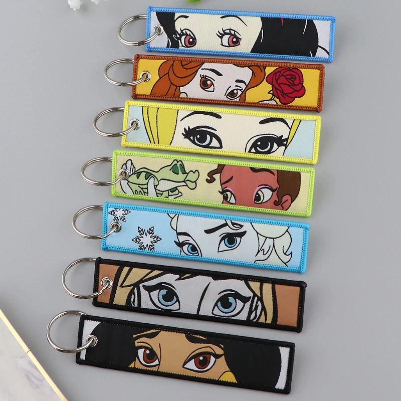 

Disney Princess Belle Ariel Cinderella Elsa Anna Cloth Woven Label Keyring Keyring Accessory Bag Decoration Toy Birthday Gifts