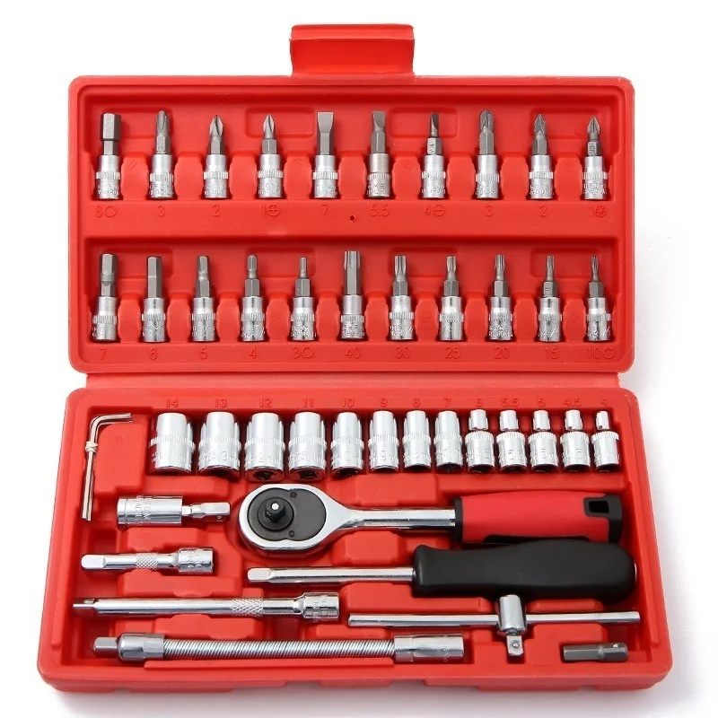 

46Pcs Universal Extension Wrench Repair Tool 1/4" Drive Socket Ratchet Wrench Combo Bit Set Car Repair Hand Automotive Tools