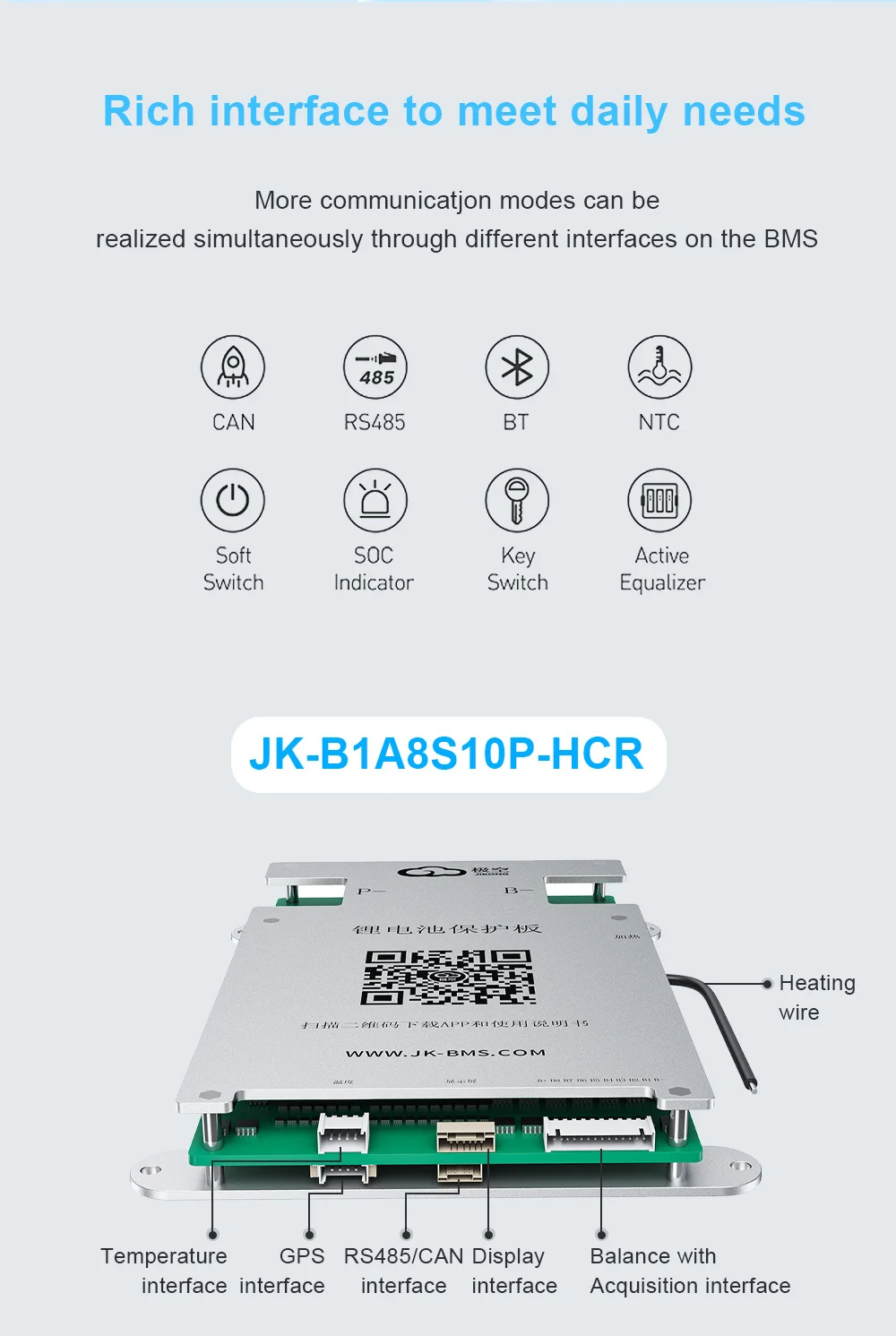 JIKONG B1A8S10P 4S 5S 6S 7S 8S 100A BMS 12V 24V BATTERIE 1A AKTIVER BALANCE BMS Lifepo4 Li-Ion LTO – Detail 6