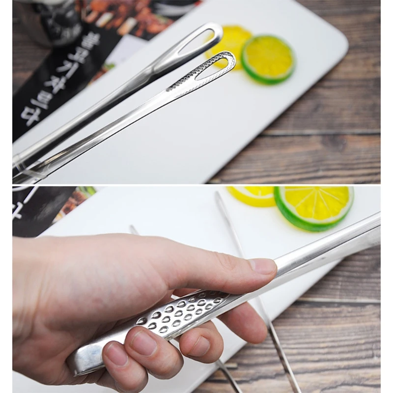 Stainless Steel Barbecue Clamp Tongs Extra Long Tweezer Food Tongs Kitchen Serving Bread Clip Pastry Clamp for Cooking Fish 87HA