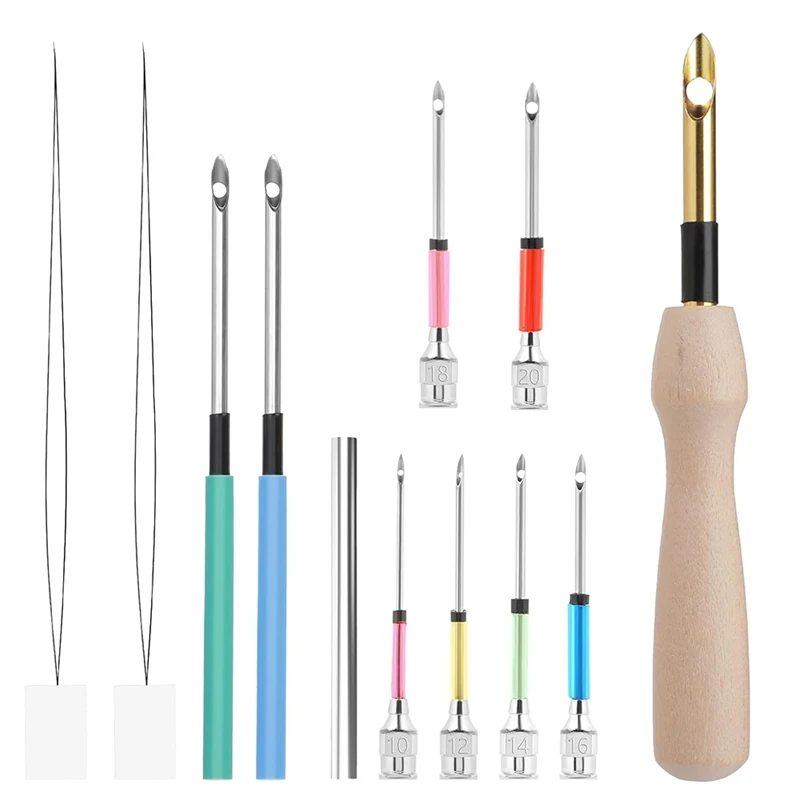 12 Pieces Punch Needle Set, Embroidery Wooden Handle Punch Needle Tools, Suitable For Adult Beginners, DIY Craft
