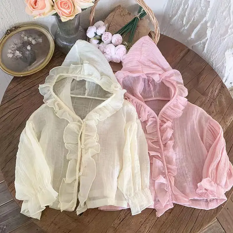 MILANCEL 2024 여름 여아복 자외선 차단 셔츠 코트, 1-5 Y 후드 가디건, 얇은 스타일, 어린이 에어컨 셔츠