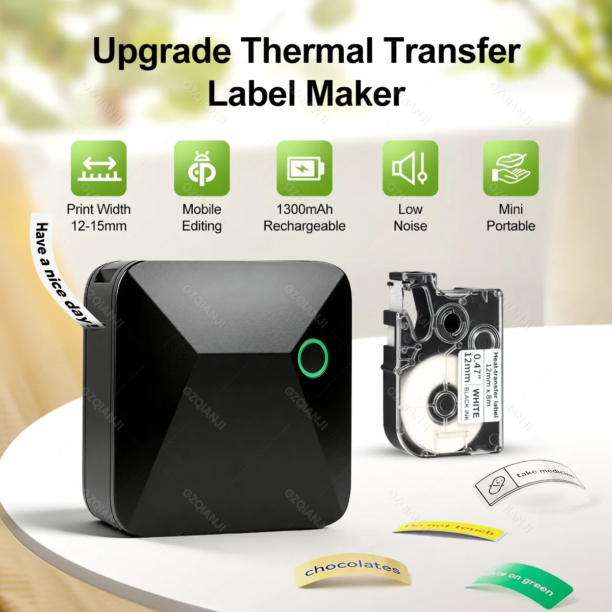 Marklife R15 미니 라벨 열전사 프린터 무선 블루투스 연결 휴대용 모바일 편집 지원 새틴 리본 라벨