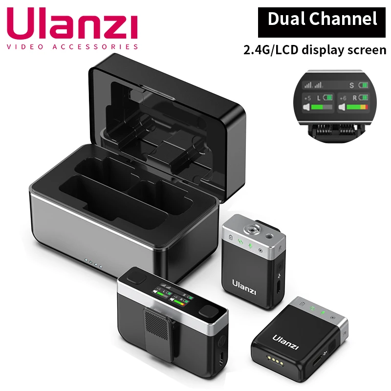 

Ulanzi Universal Wireless Lavalier Microphone Professional Two in One With Touchscreen Stereo Safety Audio Track On-board Record