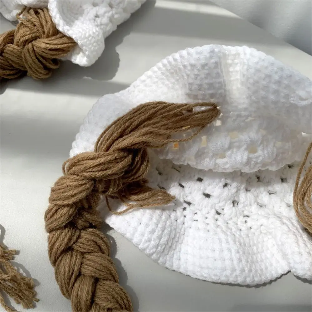 Fashion Cartoon Wig Knitted Hat Cherry Bow Baby Beanie Cap Wool Crochet Kids Warm Hats Outdoor