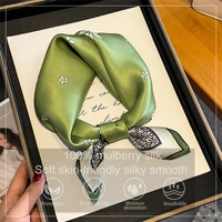 100% Silk Scarf Bandana Women Square Scarves Wrap Kerchief Green Mulberry Silk Spring Fashion Luxury High Quality Headband Hijab