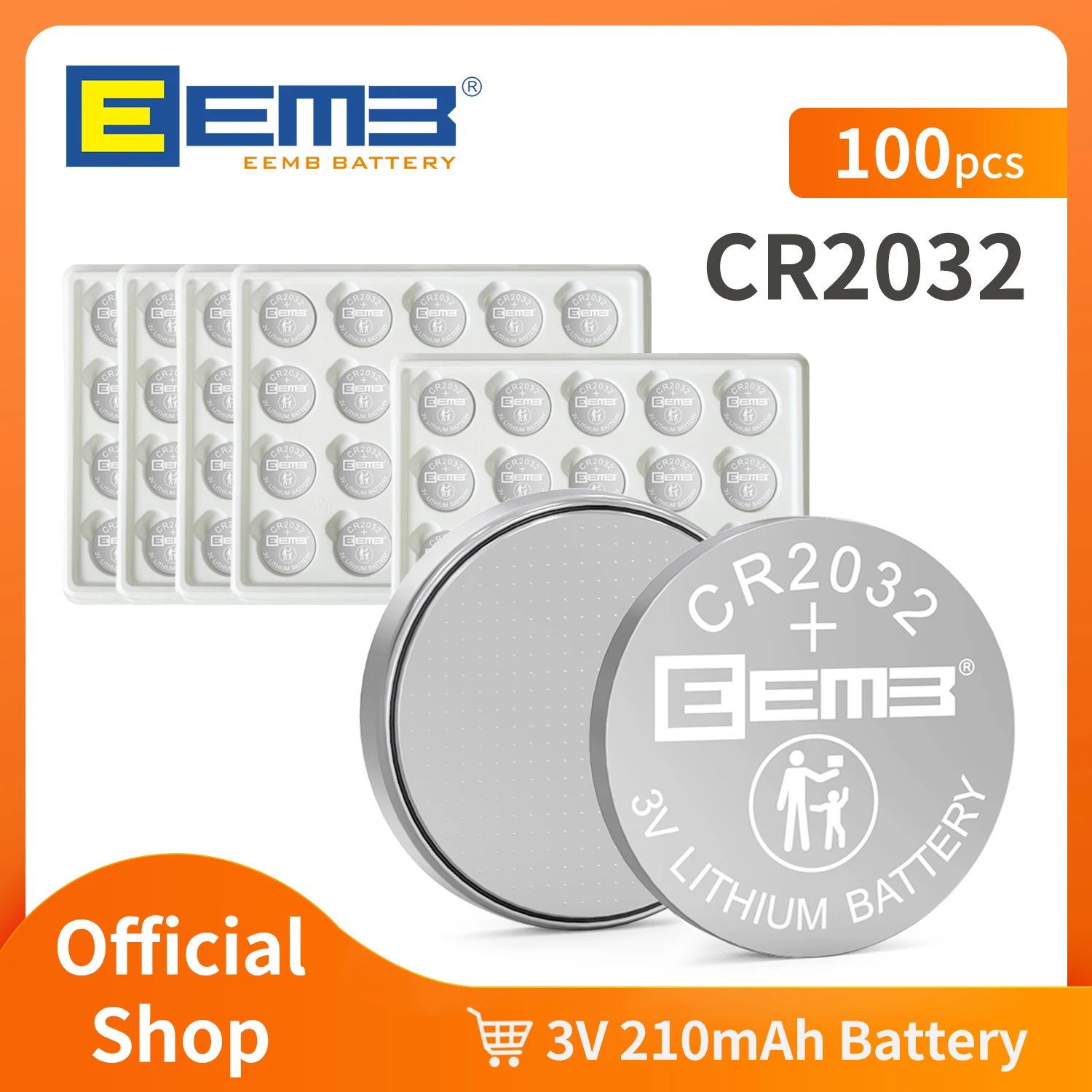 EEMB-100PCS-CR2032-Battery-3V-210mAh-Button-Battery-Non-Rechargeable ...