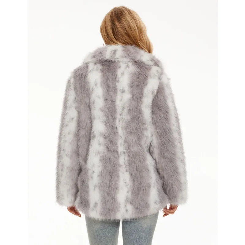 Fur Women's Coat Autumn and Winter Women's Clothing Imitation Leopard Pattern Plush Clothing Casual Loose Plush Warm Coat