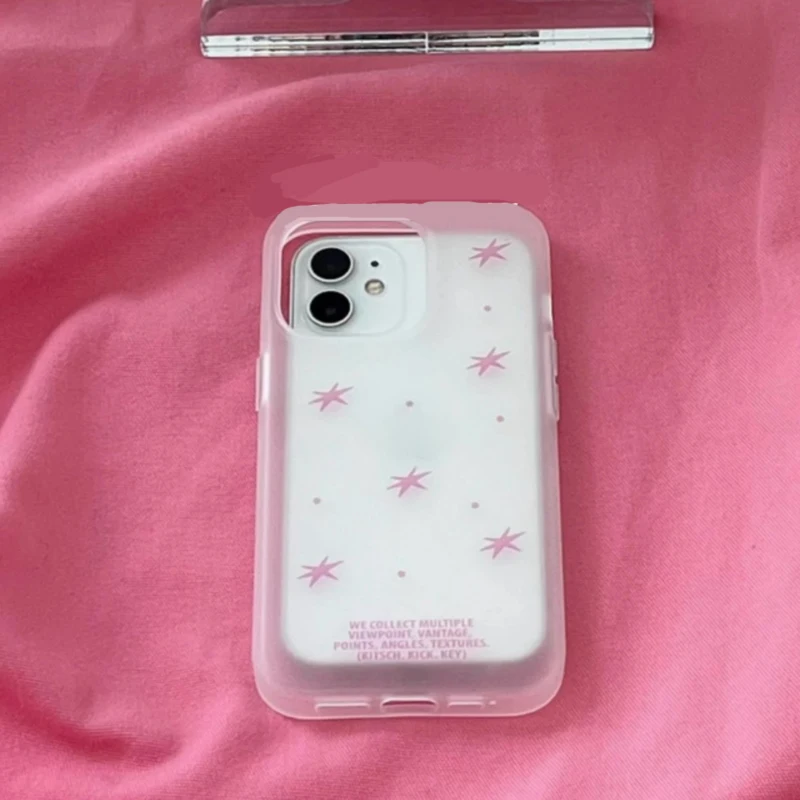 Pink & White Frosted Stars Korean-Inspired Phone Case - Y2K Style Cover