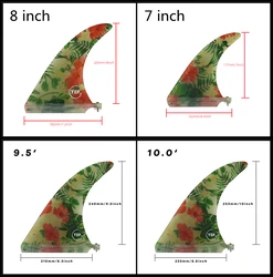 1pc Longboard Fin 7/8/9.5/10Inch Fiberglass Surf Fin For Sup Board Centre Surfboard Fin Flower Pattern Quilha Central Single Fin