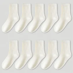 Children's White Mid - Calf Socks - 5 Pairs, Cute and Versatile - 12 - 16Y (WHITE)