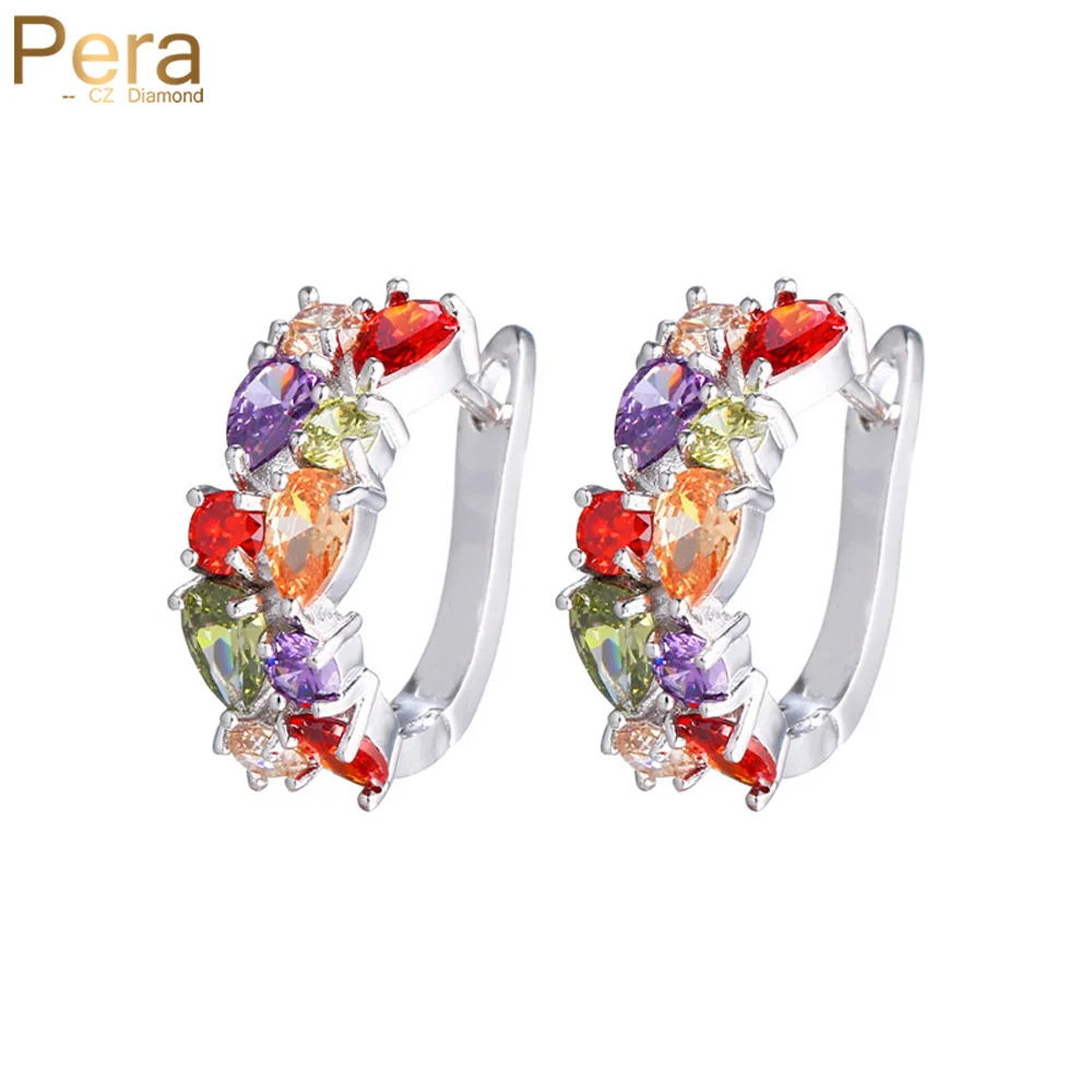 Pera Bohemia Rainbow Colorful Cz Crystal Silver Color Mona Lisa Style Huggie Hoop Orecchini Per Gioielli Da Donna Cheap Brincos E768