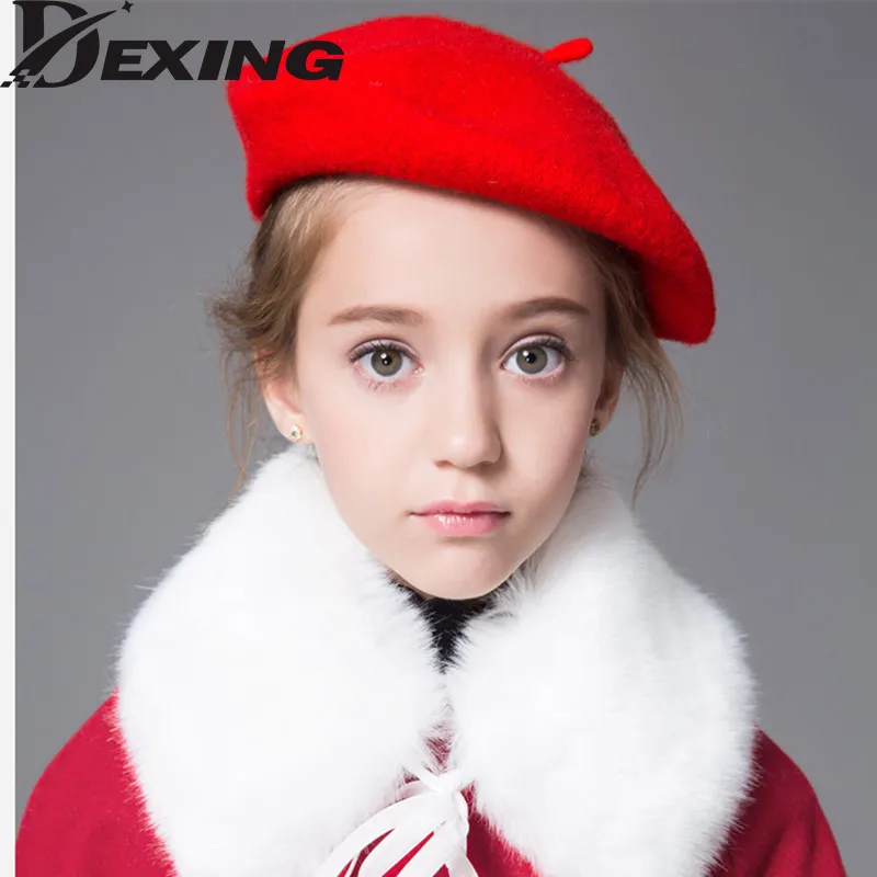 2 to 8 years old kids wool beret autumn winter black red berets girls painter hat