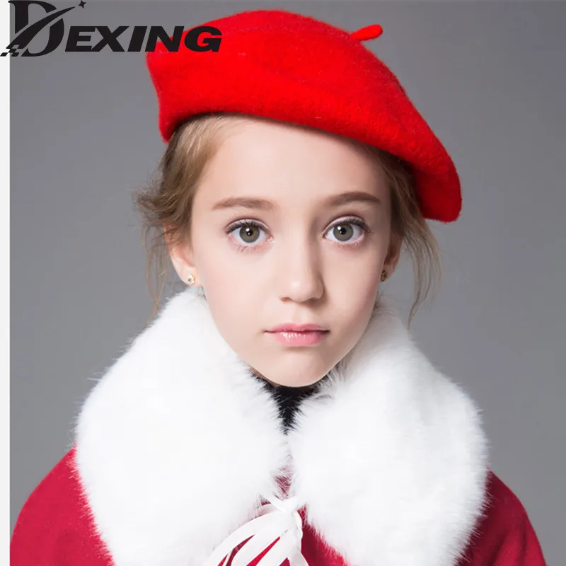 Boina de lana para niños de 2 a 8 años, boinas rojas y negras para otoño e invierno, sombrero de pintor niñas - AliExpress Accesorios para la ropa