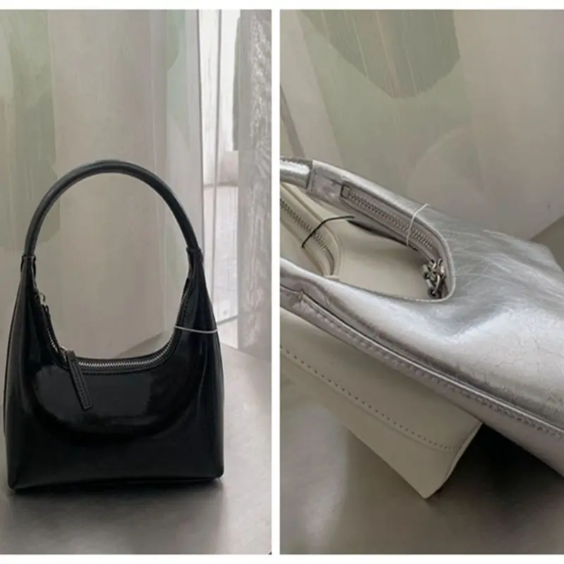 

4 Genuine Leather Women's Bag Fashionable Casual Solid Color High-end Texture Mini Band-held Baguette Bag Crescent Tooth Bag
