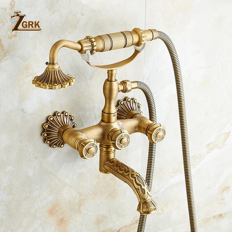 ZGRK Shower System Bathroom Faucet Hand Shower Set Brass Mixer Taps Top Spray Rainfall Head Washing Faucets Antique