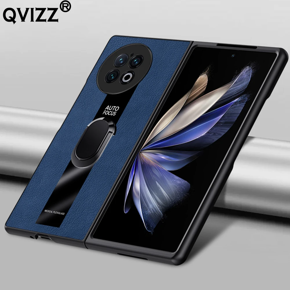 

Luxury Leather Case for vivo X Fold2 V2266A Plexiglass Car Magnetic Ring Holder Hard Armor Shockproof Phone Cover for vivoXFold2