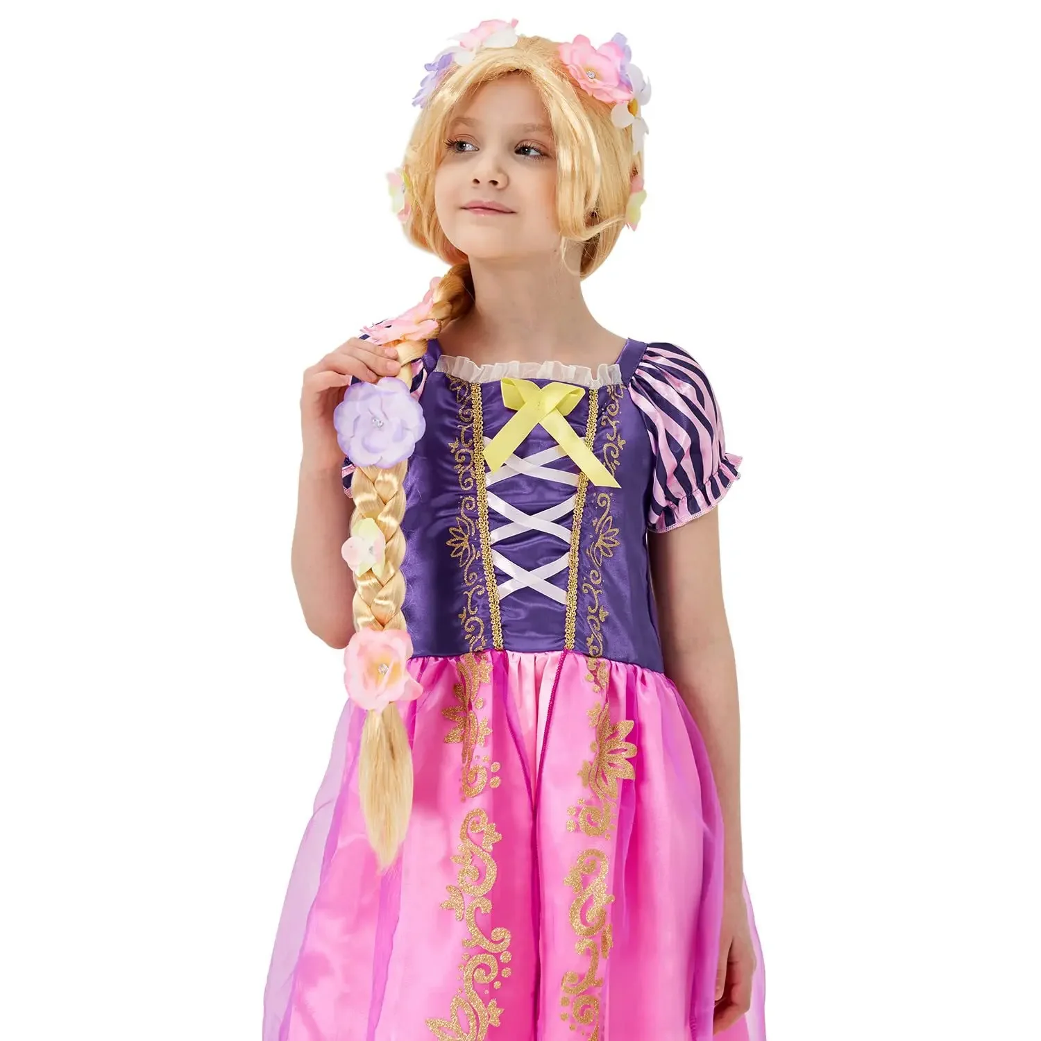 Girls Long Blonde Rapunzel Wigs For Kids Princess Woman Costume Cosplay Fairytale Ball Braid Wigs For Halloween Christmas Party 4