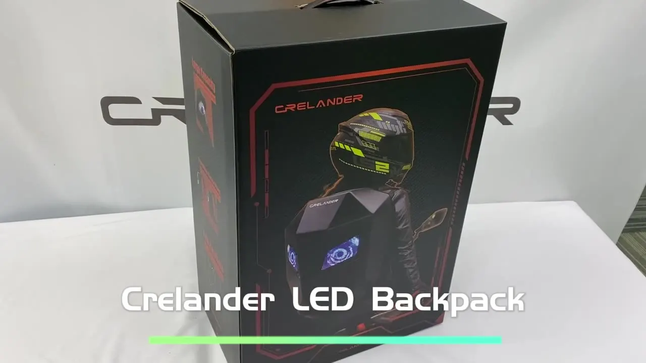 Crelander Zaino da moto, con LED programmabile Knight, borsa rigida per computer portatile, zaino per casco da motociclista, Nero, Grande, Zaino Cool