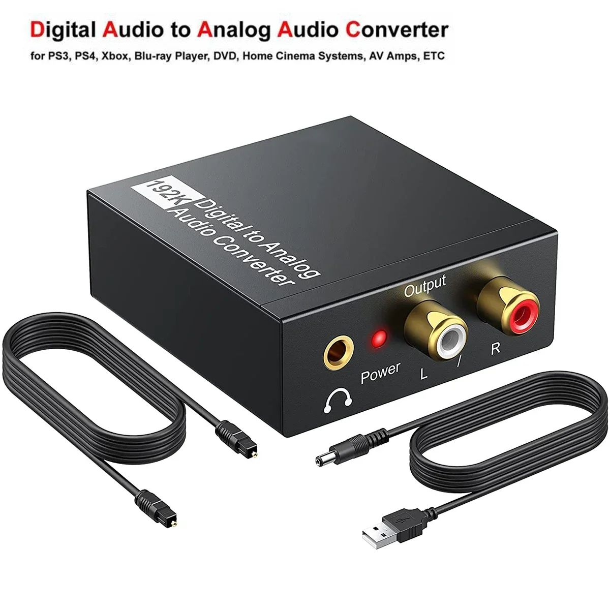 Convertisseur audio numérique vers analogique Convertisseur optique coaxial  SPDIF vers audio analogique R/L RCA et prise jack 3,5 mm Adaptateur audio  stéréo AUX pour PS3, PS4, TV, Xbox 