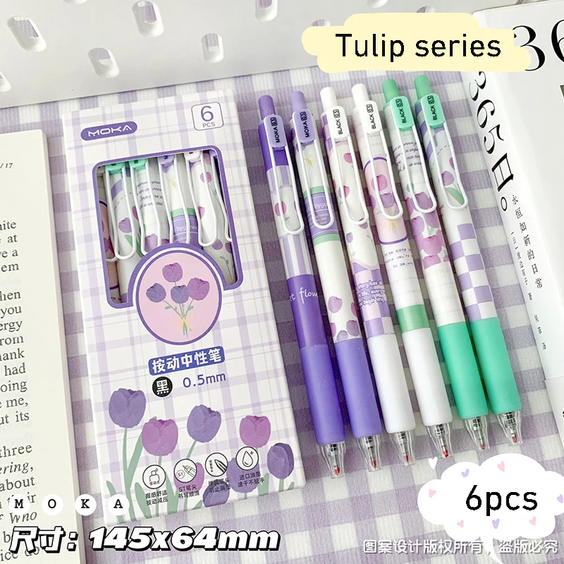 6pcs Kawaii Pens Flower Gel Pen Tulip Quick-Drying ST Head Pen