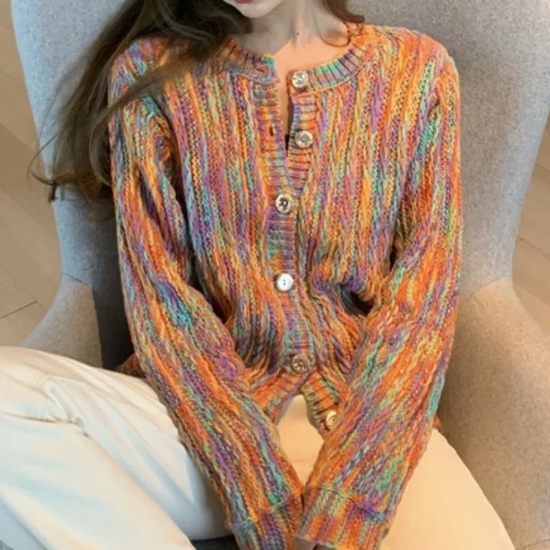 

New Autumn Vintage Sweater Coat Women Knitted Cardigan Jacket Soft O-Neck Sweater for Women Winter Clothes Caedigans Top 29032