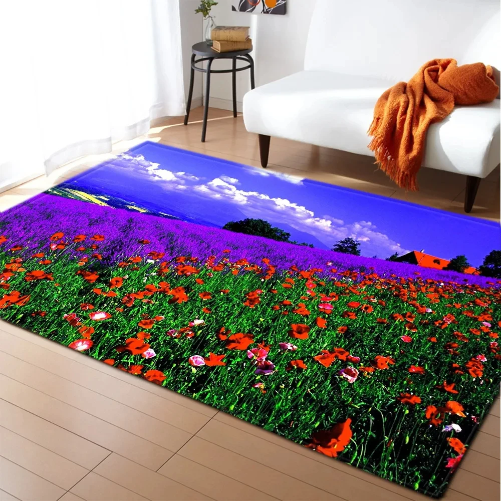 3D 프린트 꽃 카펫, 자연 풍경 바닥 매트, 햇빛 풍경, 집 입구 문짝 매트, 거실 러그, 욕실 매트
