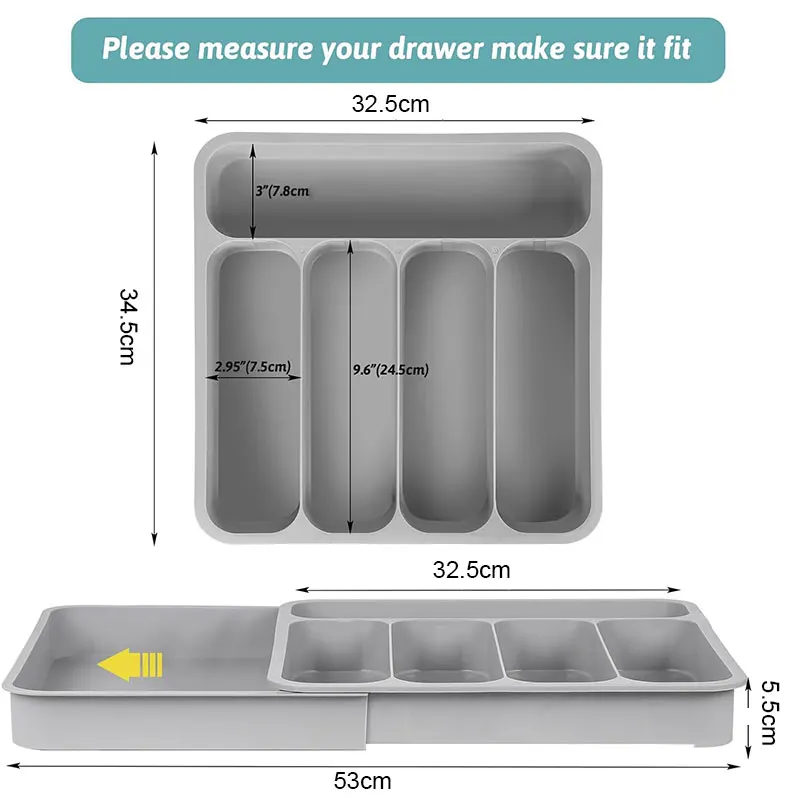Cutlery Organizer Expandable Adjustable Kitchen Utensil Tray 6 Compartment Flatware Storage Divider