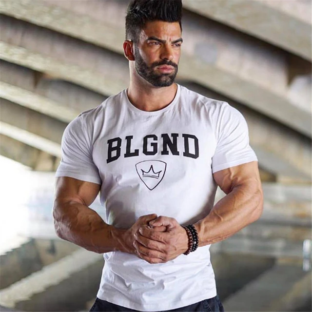 Casual Print T-shirt Men Fitness Bodybuilding sleeve Shirts Workout Cotton Skinny Tee Tops Male Summer Apparel - AliExpress