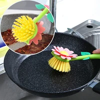 1PC Flower Shape Plastic Cleaning Brush with Holder Handle Pot Washing Brush Kitchen Washing Brush Household Pot Washing Brush 1