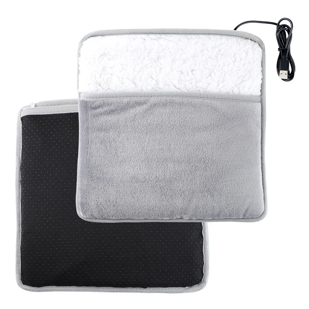 Gray Soft Plush Electric Foot Heating Pad for Home Office