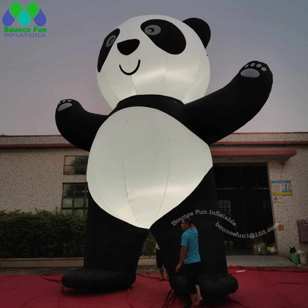 Outdoor Custom Eyecatching Giant Inflatable Panda With Blower And Led Lights,Customized Panda Bear Cartoon For Advertising