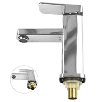Basin Faucet Bathroom Sink Faucet 304-Stainless-Steel Deck Mounted Single Cold Water Basin Taps Silver Square Lavatory Sink Tap 5