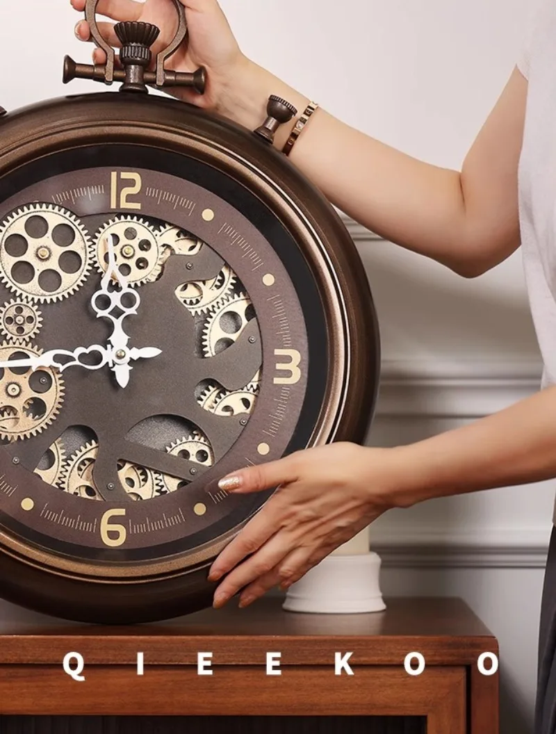 Description Picture 4 of itemEuropean Vintage Wall Clock Home Metal Gear Clock Art Decorated Living Room Dining Creative Iron Aesthetic Ornaments Accessories