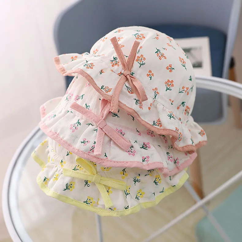 Small Flower Sweet Bow Infant Hat Summer Outdoor Kid Sun Beach Hat Soft Cotton Baby Girl Panama Hats Fit 3-12 Months