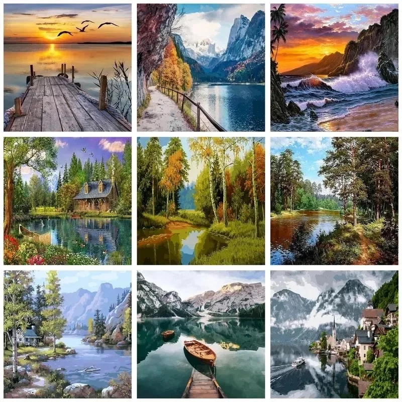 GATYZTORY DIY Oil Painting By Numbers Nature Landscape Frame Pictures By Numbers Acrylic Kits For Home Decoration Gift