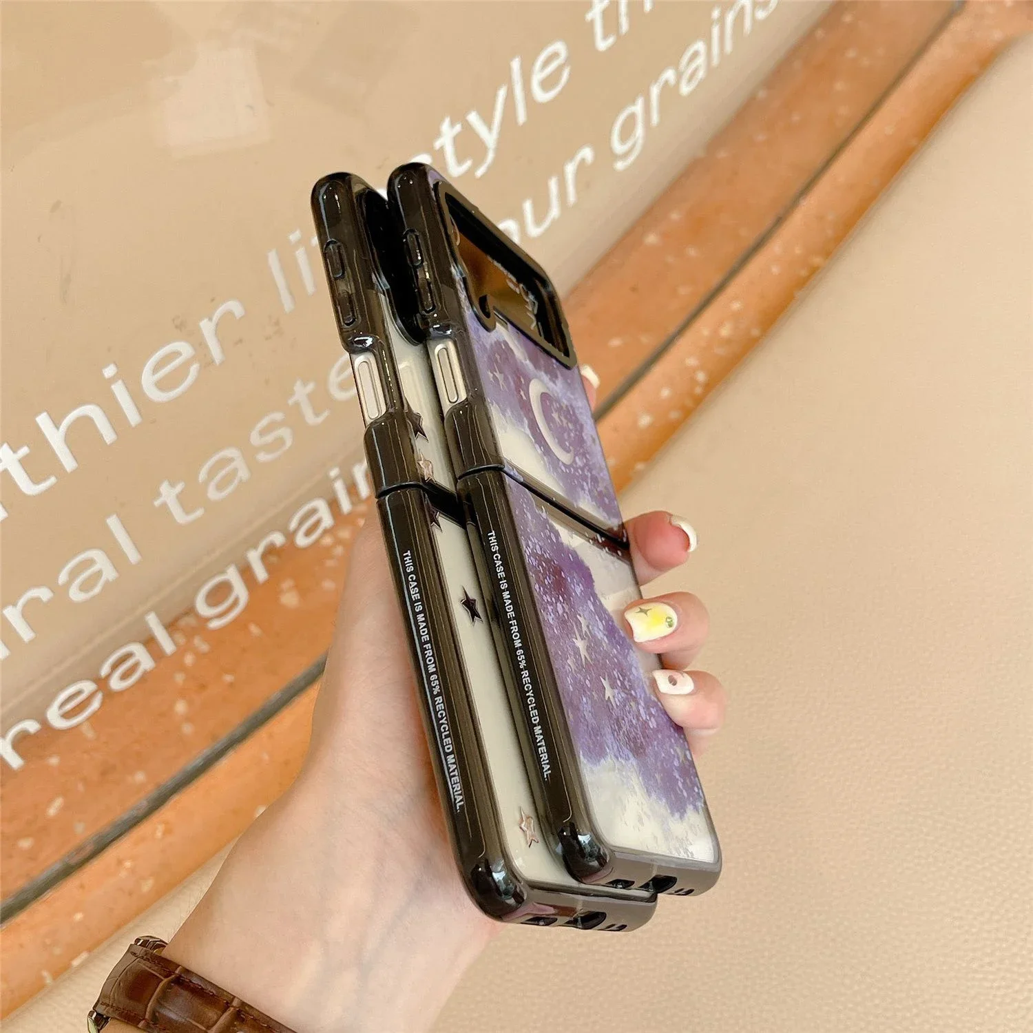 Black Border Acrylic Moon Star Phone Case for Samsung Galaxy Z Flip 5 4 3 Back Cover for ZFlip3 ZFlip4 ZFlip5 Hard Case Shell