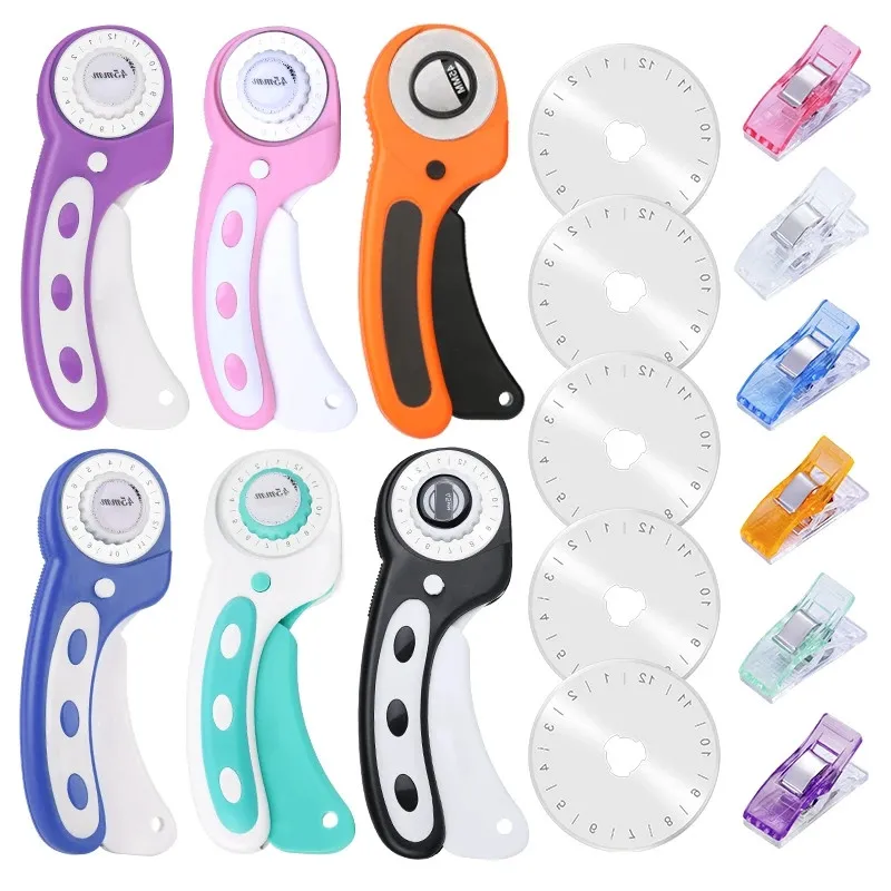 

LMDZ Leather Cuting Tools Set With Rotary Cutter 5PCS 45 mm Blades And 20 Pcs Sewing Clips Fabric Circular Cutting Tool Kit