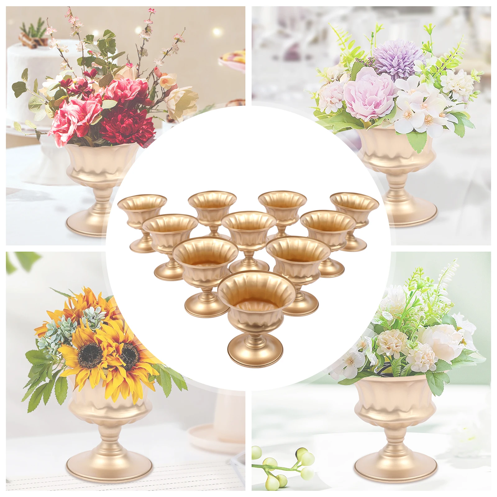 

10pcs European Vintage Luxury Gold Wedding Centerpieces Rack Trumpet Shape Tabletop Vases