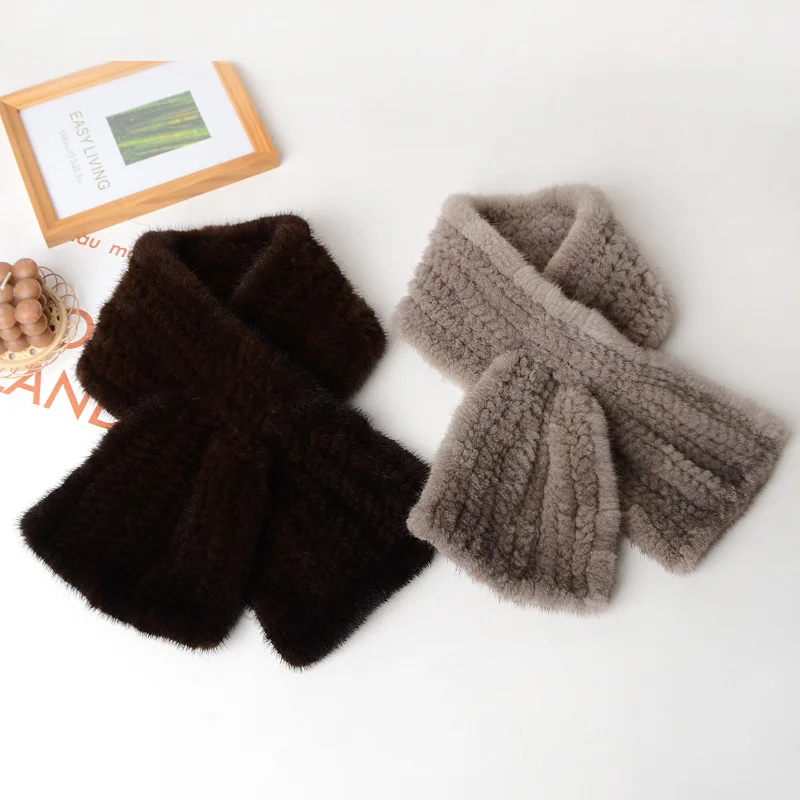New Women Winter Real Mink Fur Scarf Lady Warm Soft Genuine Mink Fur Scarf Shawl Fashion Luxury Natural Scarfs
