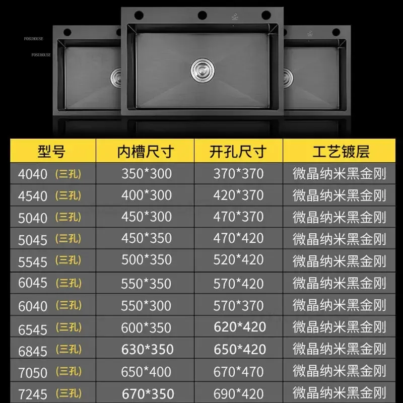 Stainless Steel Kitchen Sinks Kitchen Accessories Black Nano Large Single-slot Wash Basin Under Countertop Thicken Washing Sink 2