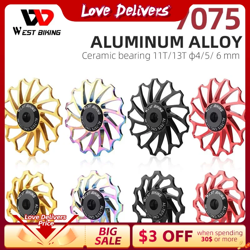 West Biking Mtb Bici Da Strada 11T 13T In Lega Di Alluminio Jockey Wheel 7075 Cnc Cuscinetto In Ceramica Ruota Di Guida Bicicletta Jockey Roller Folle