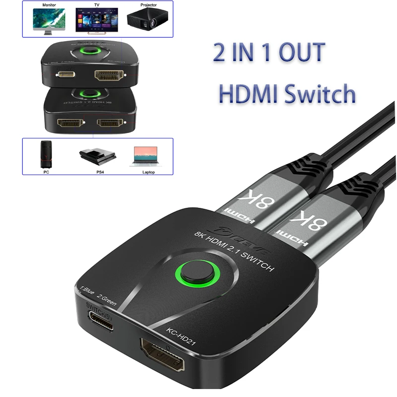 

Разветвитель Кабеля, совместимый с HDMI, адаптер, концентратор, HDR переключатель, 2 в 1, 8K, HDMI-совместимый коммутатор 3G, совместное использование нескольких хостов