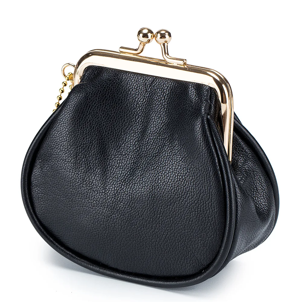 

New Coin Purse for Women Classic Luxury Designer Genuine Leather Keychain Wallet Brand Metal Kiss Buckle Bag Mini Clutch Handbag